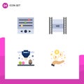 Stock Vector Icon Pack of 4 Line Signs and Symbols for equalizer, definition video, sound waves, hd in filmmaking, direct