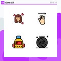 Filledline Flat Color Pack of 4 Universal Symbols of girl, bag, avatar, hand cursor, education
