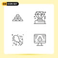 Stock Vector Icon Pack of 4 Line Signs and Symbols for gold, membership, golden, wealth, poultry