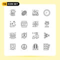 Stock Vector Icon Pack of 16 Line Signs and Symbols for hand, business, rope, time, party