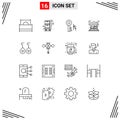 Stock Vector Icon Pack of 16 Line Signs and Symbols for heart, earing, internet, money, home mortgage