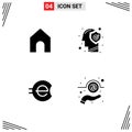 Stock Vector Icon Pack of 4 Line Signs and Symbols for home, coin, brain, protect, crypto currency Royalty Free Stock Photo