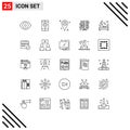 Stock Vector Icon Pack of 25 Line Signs and Symbols for hotel, bedroom, location, setting, hosting