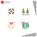 Stock Vector Icon Pack of 4 Line Signs and Symbols for lifebuoy, hand, support team, nature, love