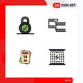 Stock Vector Icon Pack of 4 Line Signs and Symbols for lock, love, filam, feb, charge