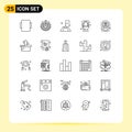 Stock Vector Icon Pack of 25 Line Signs and Symbols for medical, hospital, interface, toilet, commode