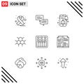 Stock Vector Icon Pack of 9 Line Signs and Symbols for multimedia, cinema, smartphone, health, structure