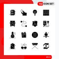 Set of 16 Commercial Solid Glyphs pack for van, transport, light, sound, music