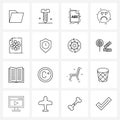 Stock Vector Icon Set of 16 Line Symbols for angry, emotion, file, emote, sax