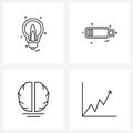 Stock Vector Icon Set of 4 Line Symbols for bulb; thinking; battery; charging; graph rising