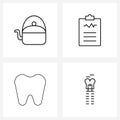 Stock Vector Icon Set of 4 Line Symbols for cattle, damaged tooth, hot, file, dental caries