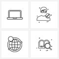 Stock Vector Icon Set of 4 Line Symbols for laptop, globe, devices, profile, internet