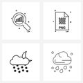 Stock Vector Icon Set of 4 Line Symbols for search; image; magnifying glass; file extension; snow falling