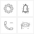 Stock Vector Icon Set of 4 Line Symbols for setting, phone, bell, ringing, celebration