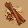 Stock vector illustration realistic cinnamon sticks. Spices. EPS 10