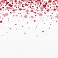 Stock vector illustration realistic falling shiny red hearts isolated on a transparent background. Valentine Day background. Royalty Free Stock Photo