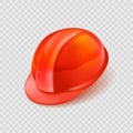 Stock vector illustration realistic orange construction helmet isolated on transparent checkered background. EPS10