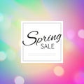 Stock vector illustration Spring sale. Blurred color background. Bokeh, defocusing, lights. Discounts templates for placards,