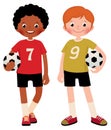 Stock vector illustration of two children boys football players