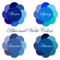 Seasonal color analysis palettes with blue and violet colors for Winter, Spring, Summer, Autumn