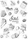 Vector set of different sweets and desserts.