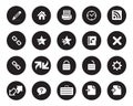 Stock Vector white rounded web and office icons on black circle.