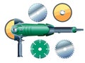 Stock vektor angular grinding machine and grinding wheels