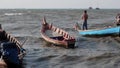 Stock Video Footage 1920x1080 Retro Thai sea Summer longtail Fishermen Rescued Their Boats Storm Asian Young Man