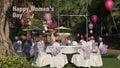 Stock Video Footage 1920x1080, Women's Day, March 8, celebration on open-air restaurant in the hotel.