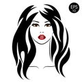 Stock Woman with black hair and red lips. Vector Portrait