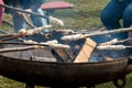 Stockbrot over the camp fire Royalty Free Stock Photo