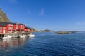 The Stockfish Museum housed in a classic red Rorbu wooden house in A, Lofoten Islands, captured on a bright, sunny summer day Royalty Free Stock Photo