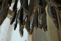 Stockfish is unsalted fish, especially cod, dried by cold air and wind on wooden racks