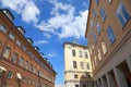 Stockholm Architecture Street Facade Windows Historic Building Blue Sky Urban Cityscape Summer Travel Scandinavia Royalty Free Stock Photo