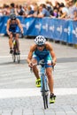 STOCKHOLM - AUG, 24: Two cyclists in transition from the swimming with Charlotte Bonin in front in the Womens ITU World Triathlon