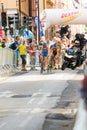 STOCKHOLM - AUG, 24: Vanessa Raw and Andrea Hewitt takes a corner in Stockholm Old Town in the Womens ITU World Triathlon Series