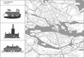 Stockholm city map with hand-drawn architecture icons