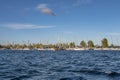 Stockholm city, Sweden. The island of Djurgarden canal boat club harbor yachts docked