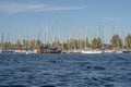 Stockholm city, Sweden. The island of Djurgarden canal boat club harbor yachts docked Royalty Free Stock Photo