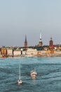 Stockholm cityscape aerial view and touristic yachts