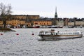 Stockholm Djurgarden canal, boat and Stockholm harbor panorama, Stockholm, Sweden Royalty Free Stock Photo