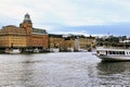 Stockholm Gamla Stan canal, boat and Stockholm harbor panorama, Stockholm, Sweden Royalty Free Stock Photo