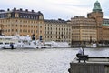 Stockholm Gamla Stan canal, boat and Stockholm harbor panorama, Stockholm, Sweden Royalty Free Stock Photo