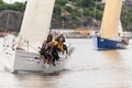 STOCKHOLM - JUNE, 30: Sailboat 4TYONE close to shore with crew a