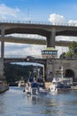 Stockholm: Motorboats pass through a lock