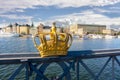 Stockholm old town Gamla Stan cityscape and Royal crown, Sweden