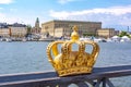 Stockholm old town Gamla Stan with Royal palace and Royal crown, Sweden