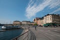 Stockholm old town and pier with boats, Sweden