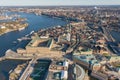 Stockholm Old Town and Royal Palace in Background. It is located in Gamla Stan Island in Stockholm, Sweden. Drone Point of View