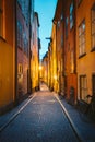 Stockholm`s Gamla Stan old town district at night, Sweden Royalty Free Stock Photo